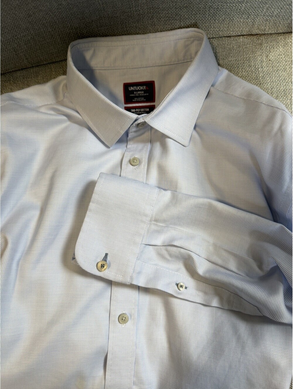 UNTUCKIT MIOCENE Wrinkle Free Mens XL Light Blue 2 Ply Cotton Long Sleeve Shirt